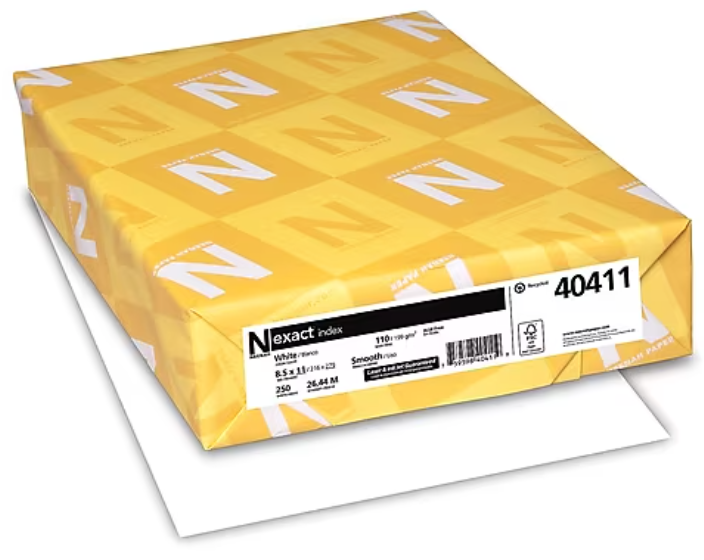 CARDSTOCK, WHITE, 8.5" X 11", 110 LBS, 250 SHEETS/CT LARGE